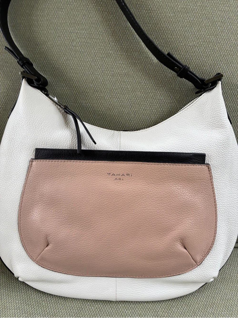 Tahari White, Blush & Black Leather Shoulder Bag New